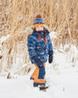 Two Piece Snowsuit Ochre And Navy Printed Mountains Animals | Deux par Deux | Jenni Kidz