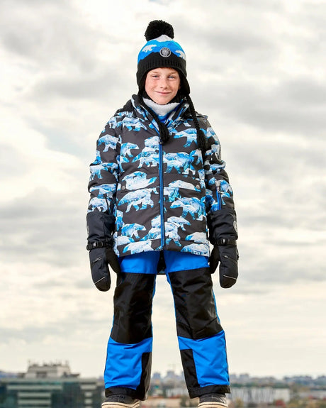 Two Piece Snowsuit Printed Bears And Royal Blue | Deux par Deux | Jenni Kidz