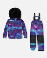 Two Piece Snowsuit Printed Purple Aurora Borealis | Deux par Deux | Jenni Kidz