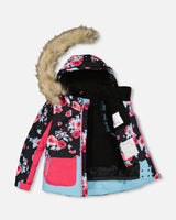 Two Piece Snowsuit Printed Roses With Solid Pant Black | Deux par Deux | Jenni Kidz