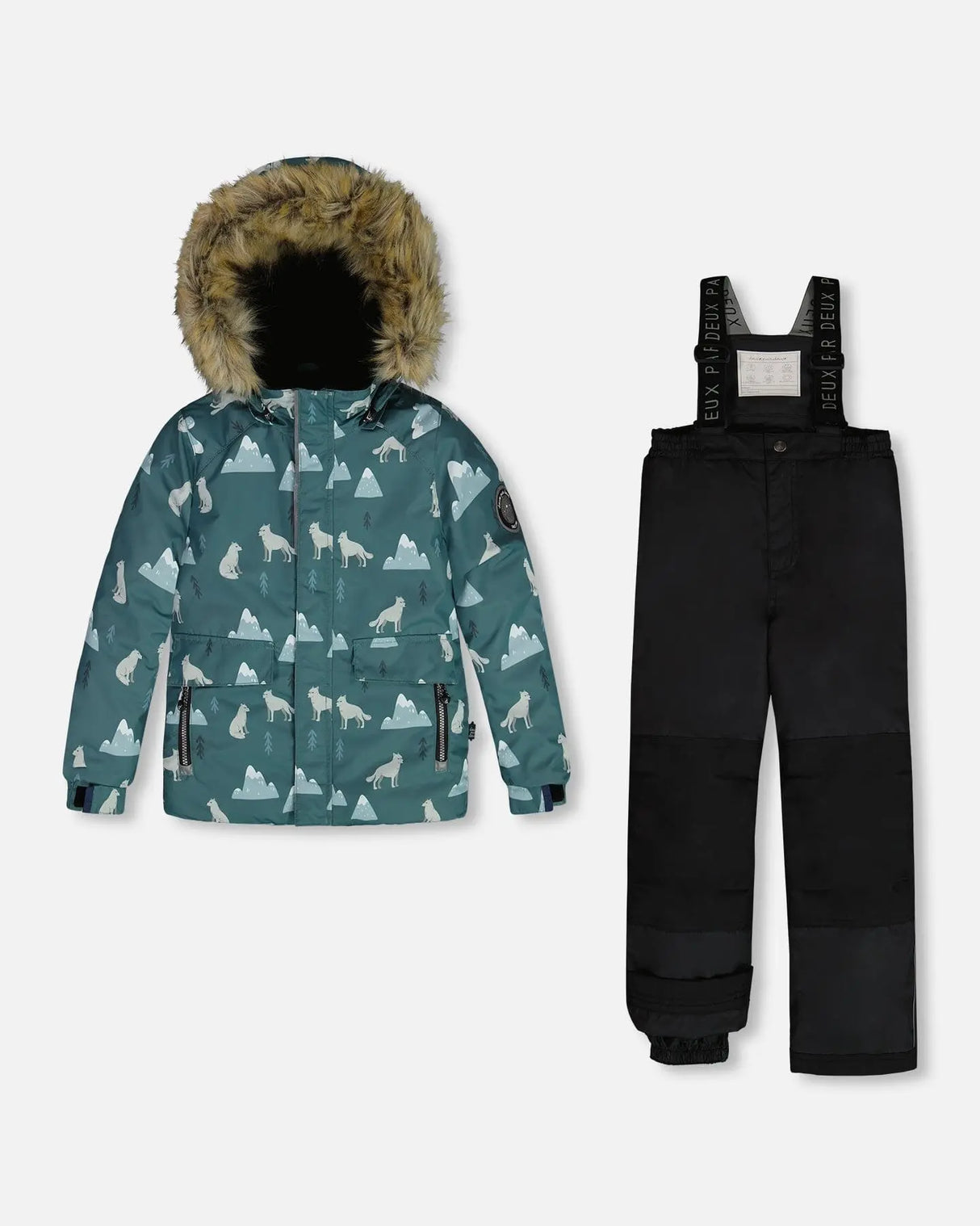 Two Piece Snowsuit Sage Printed Wolves And Black | Deux par Deux | Jenni Kidz