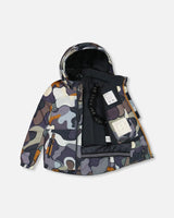 Two Piece Snowsuit Solid Pant And Print Jacket Dark Gray Camo | Deux par Deux | Jenni Kidz