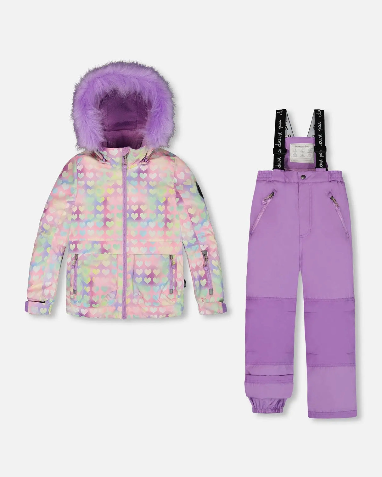 Two Piece Snowsuit Solid Pant Lilac With Jacket Printed Hearts | Deux par Deux | Jenni Kidz