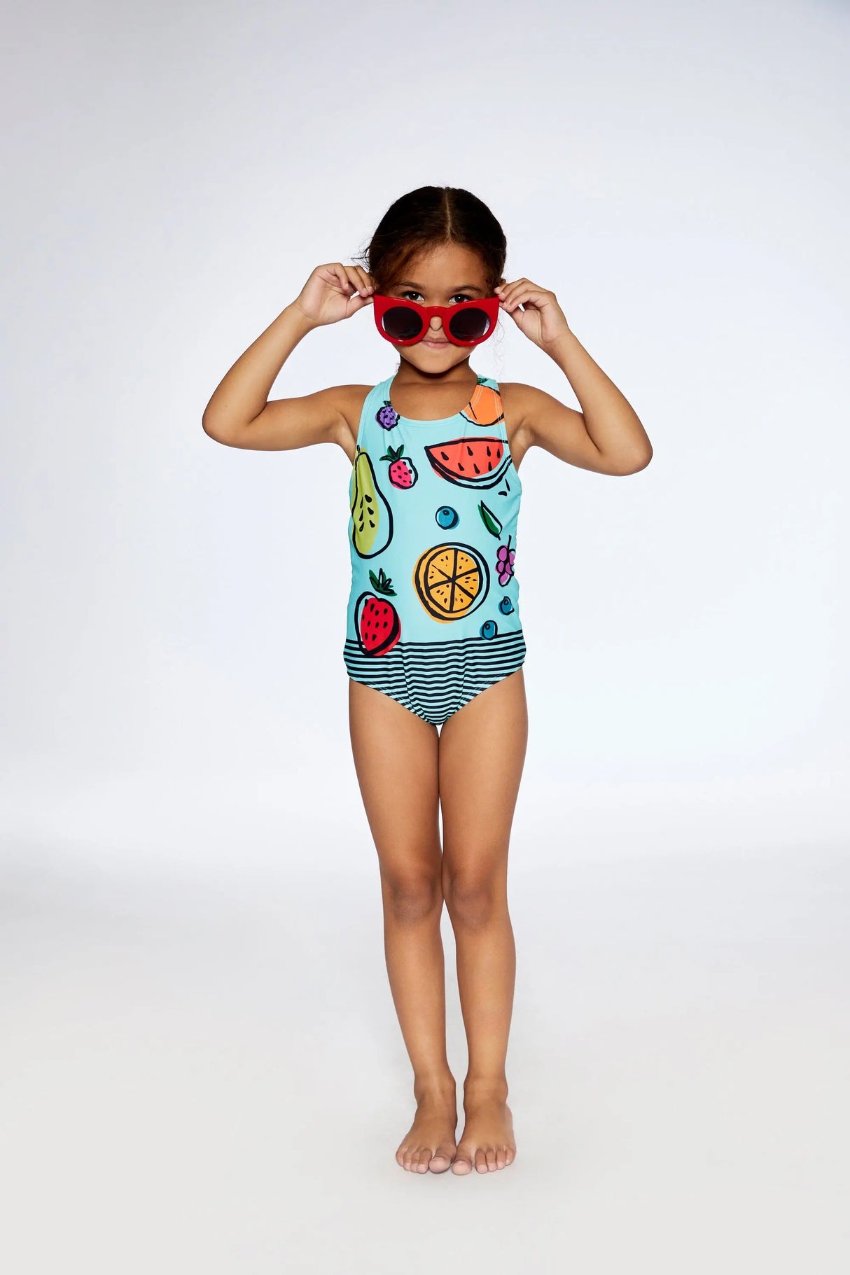 Two Piece Swimsuit Baby Blue Printed Fruits | Deux par Deux | Jenni Kidz