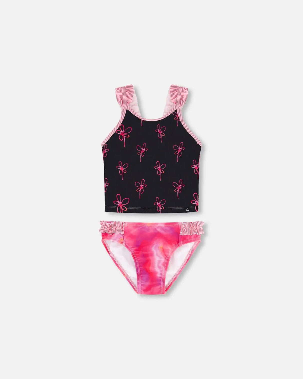 Two Piece Swimsuit Black Printed Swirl Flowers | Deux par Deux | Jenni Kidz