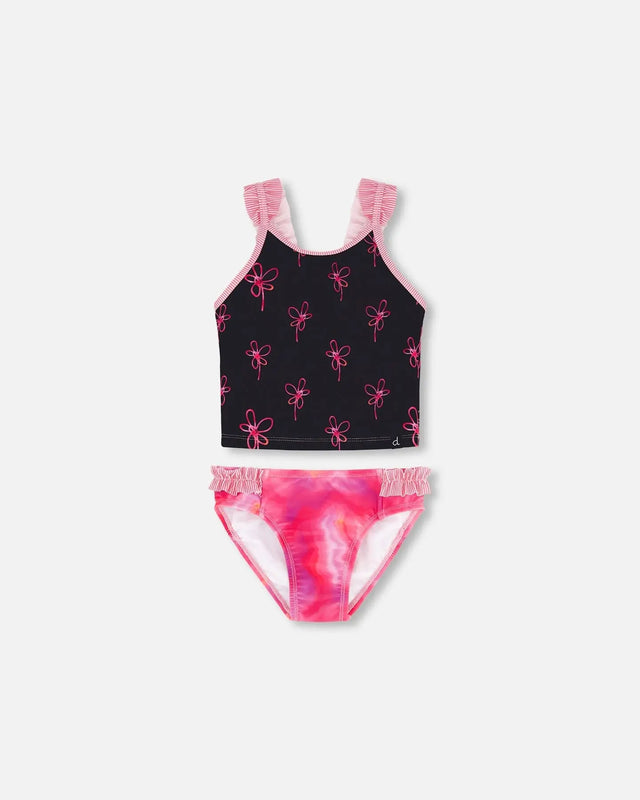 Two Piece Swimsuit Black Printed Swirl Flowers | Deux par Deux | Jenni Kidz