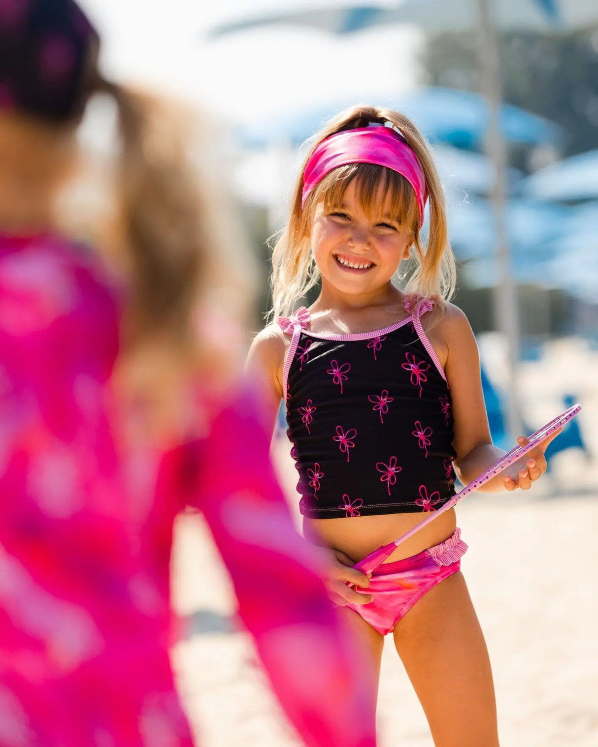 Two Piece Swimsuit Black Printed Swirl Flowers | Deux par Deux | Jenni Kidz