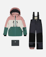 Two Piece TEKNIK Snowsuit Pink, White And Sage With Dark Grey | Deux par Deux | Jenni Kidz