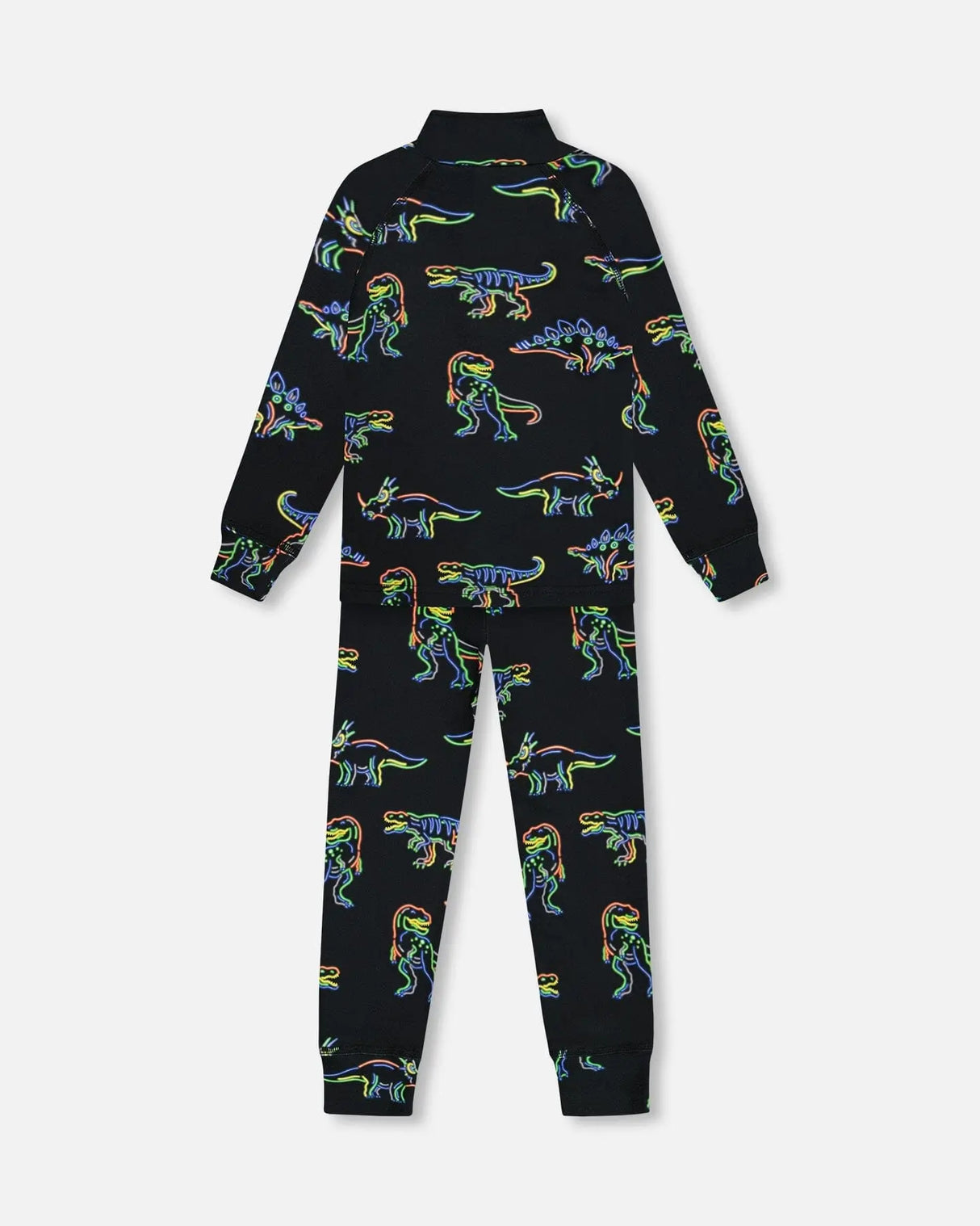 Two Piece Thermal Underwear Set Black Printed Neon Dino | Deux par Deux | Jenni Kidz