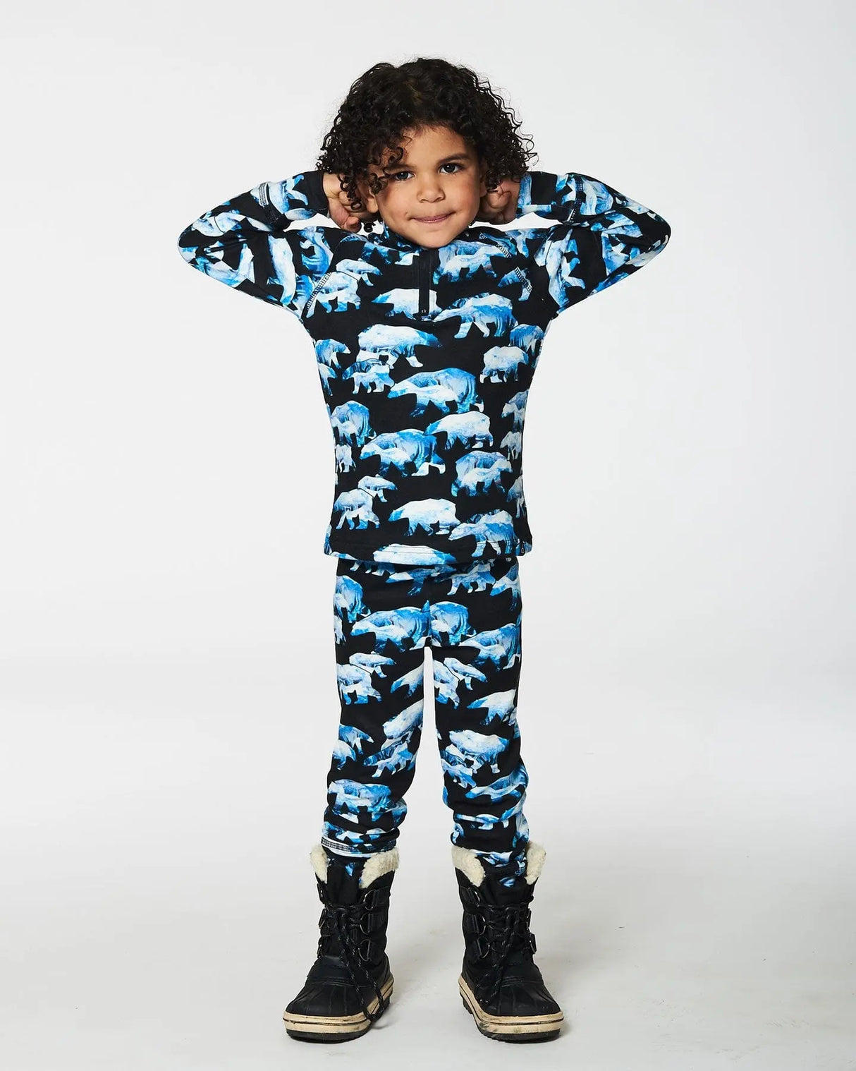 Two Piece Thermal Underwear Set Black Printed Polar Bears | Deux par Deux | Jenni Kidz