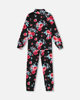 Two Piece Thermal Underwear Set Black Printed Roses | Deux par Deux | Jenni Kidz