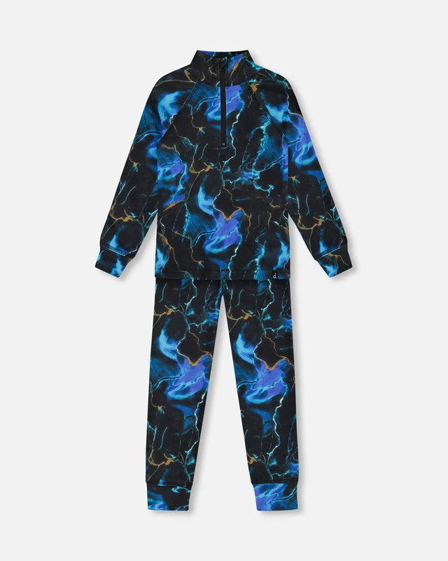 Two Piece Thermal Underwear Set Black Printed Storm | Deux par Deux | Jenni Kidz