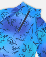 Two-Piece Thermal Underwear Set Blue Gradient Dinosaur Print | Deux par Deux | Jenni Kidz