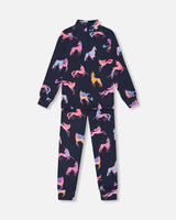 Two Piece Thermal Underwear Set Navy Printed Unicorn | Deux par Deux | Jenni Kidz