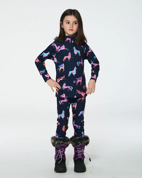 Two Piece Thermal Underwear Set Navy Printed Unicorn | Deux par Deux | Jenni Kidz