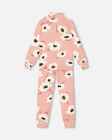 Two Piece Thermal Underwear Set Pink Printed Off White Flowers | Deux par Deux | Jenni Kidz