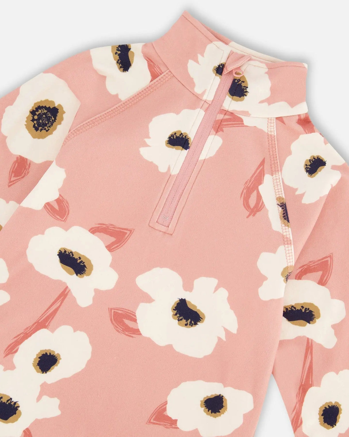 Two Piece Thermal Underwear Set Pink Printed Off White Flowers | Deux par Deux | Jenni Kidz