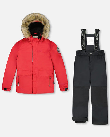 Boys snowsuit two-piece ski suit black jacket and snow pants, waterproof, −30C rated
