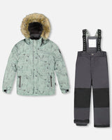 Boys snowsuit two-piece ski suit dark gray jacket and snow pants, waterproof to −30C