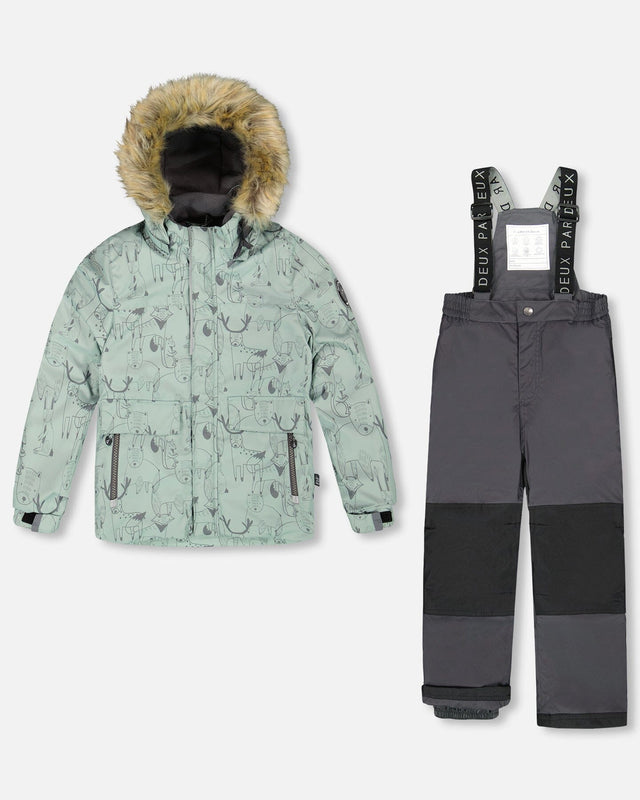 Boys snowsuit two-piece ski suit dark gray jacket and snow pants, waterproof to −30C