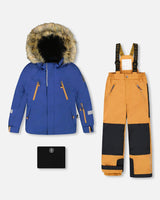 Deux par Deux boys snowsuit navy jacket + brown bib snow pants — order now