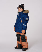 Deux par Deux boys snowsuit navy jacket + brown bib snow pants — order now