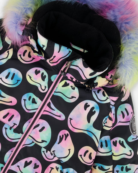 Detail of wind flap and chin guard, pink jacket two-piece ski suit