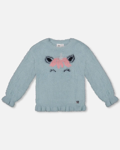 Unicorn Sweater Hairy Knit Turquoise | Deux par Deux | Jenni Kidz