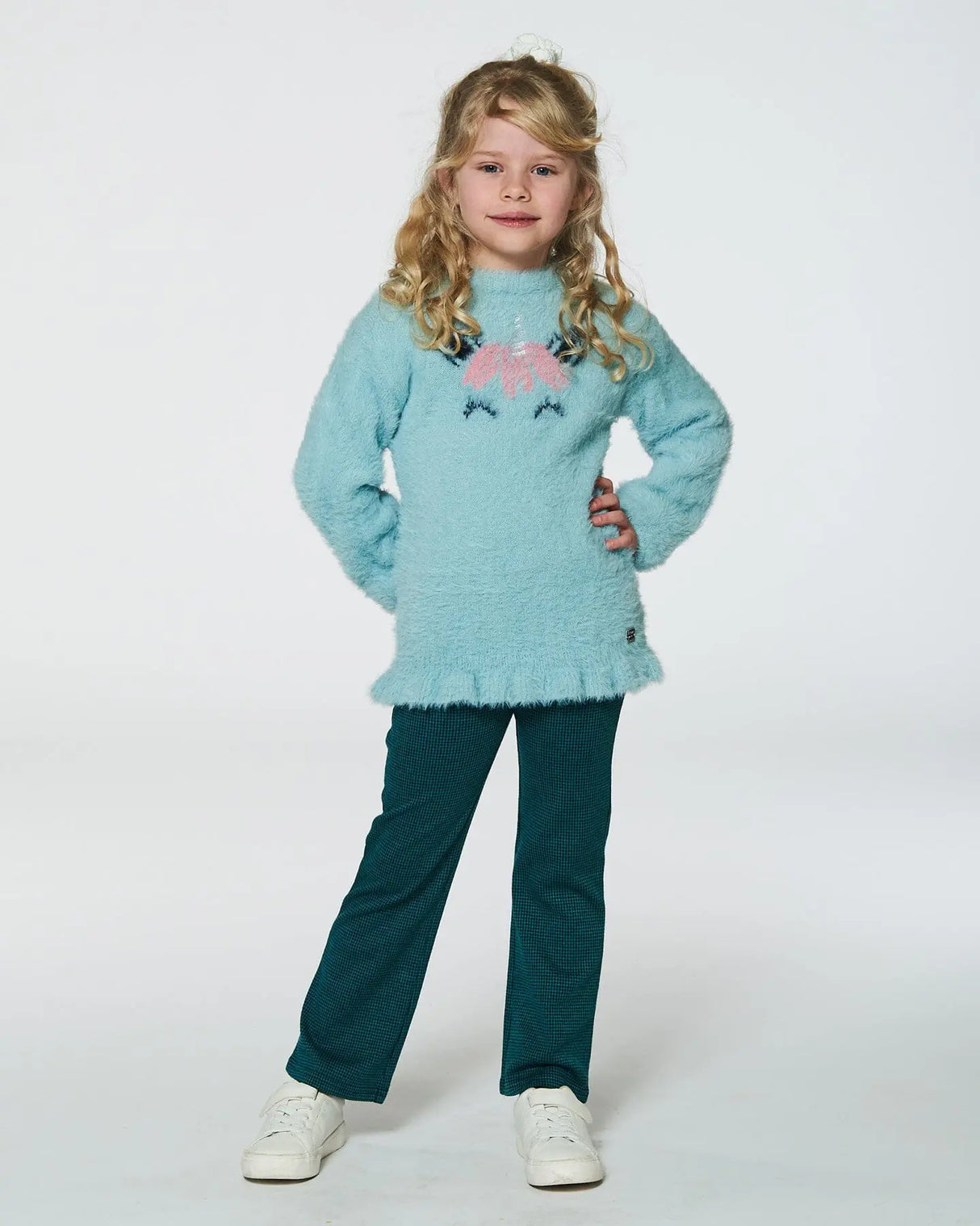 Unicorn Sweater Hairy Knit Turquoise | Deux par Deux | Jenni Kidz