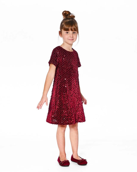 Velvet Short Sleeve Dress Red | Deux par Deux | Jenni Kidz