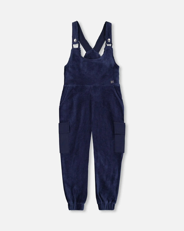 Velvet Stretch Cargo Overalls Navy | Deux par Deux | Jenni Kidz