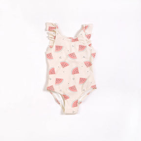 Petit Lem girls cream watermelon print one-piece swimsuit – front view