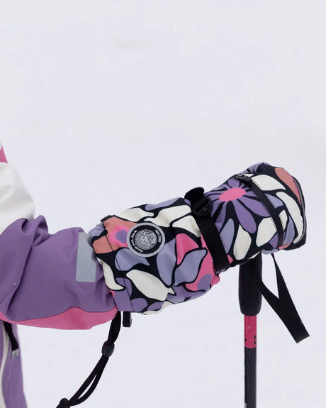 Winter Mittens Teknik Black Retro Flower Print | Deux par Deux | Jenni Kidz