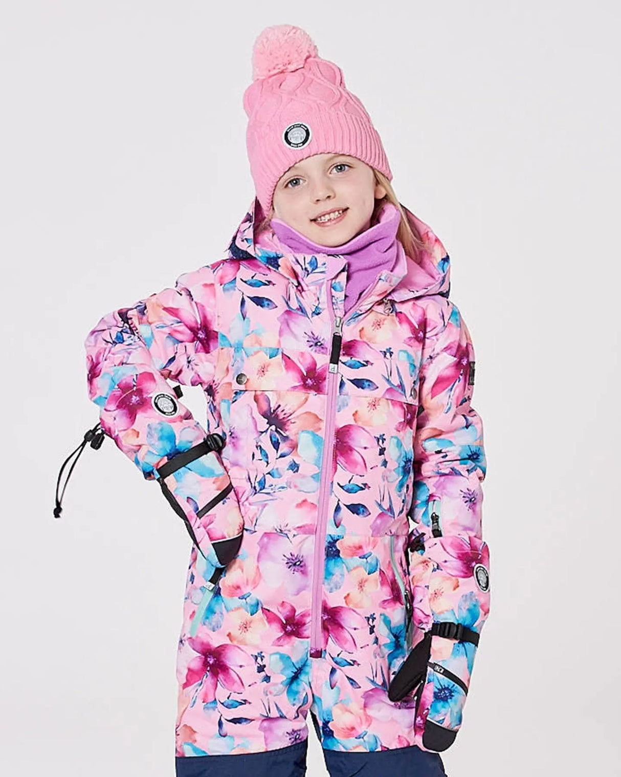 Winter Mittens Teknik Pink Watercolor Flower Print | Deux par Deux | Jenni Kidz
