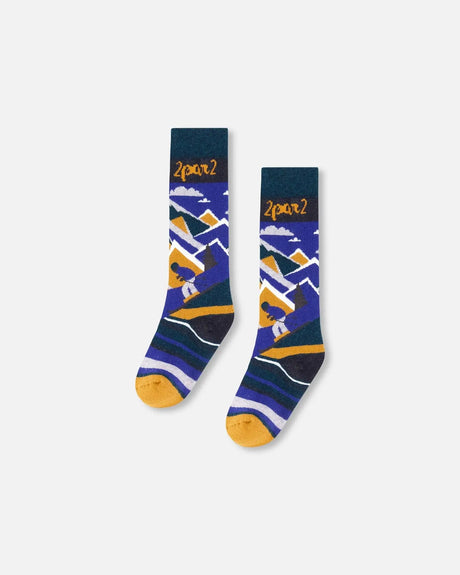 Winter Ski Socks With Merino Wool Deep Teal | Deux par Deux | Jenni Kidz