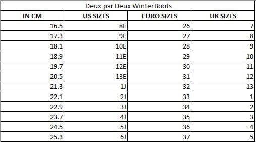 Deux par Deux Winter Boots Solid Black - size guide