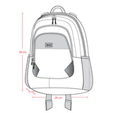 Product diagram of 17L little kids backpack showing dimensions and storage layout.