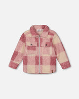 Zipped Plaid Overshirt Off-White And Pink | Deux par Deux | Jenni Kidz