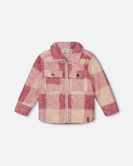 Zipped Plaid Overshirt Off-White And Pink | Deux par Deux | Jenni Kidz