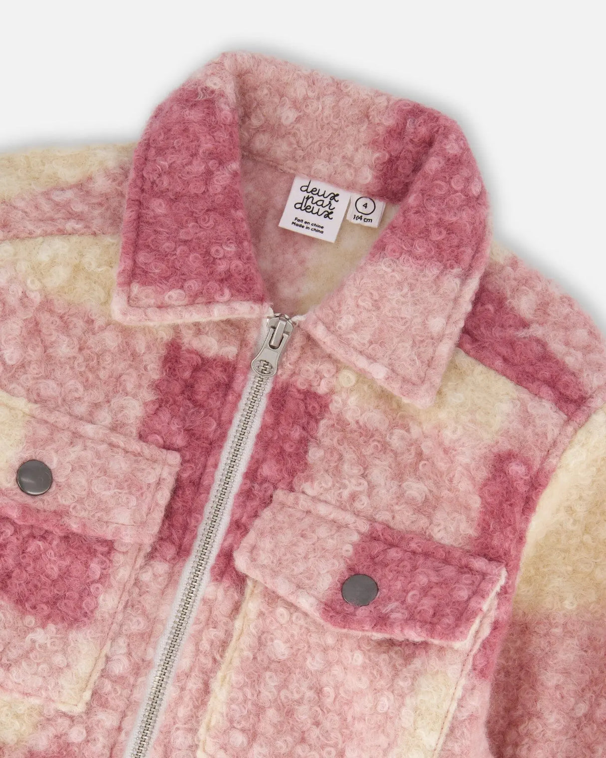 Zipped Plaid Overshirt Off-White And Pink | Deux par Deux | Jenni Kidz