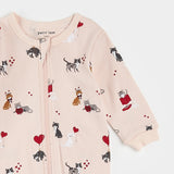 alternate view of cat print organic cotton baby footed sleeper silver peony