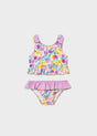 Mayoral baby girl UPF 40+ Lilac/Multi two-piece swim set with floral print and ruffle detail.