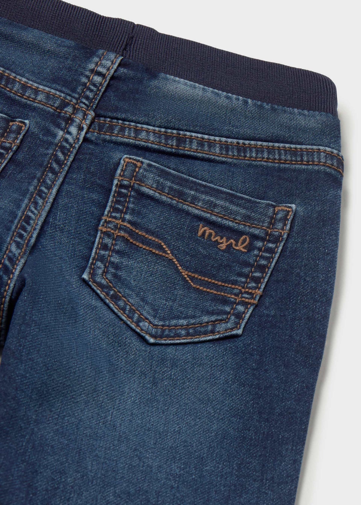 Mayoral baby girl denim jogger pants in Dark Denim, sizes 6M-4Y – product view 3