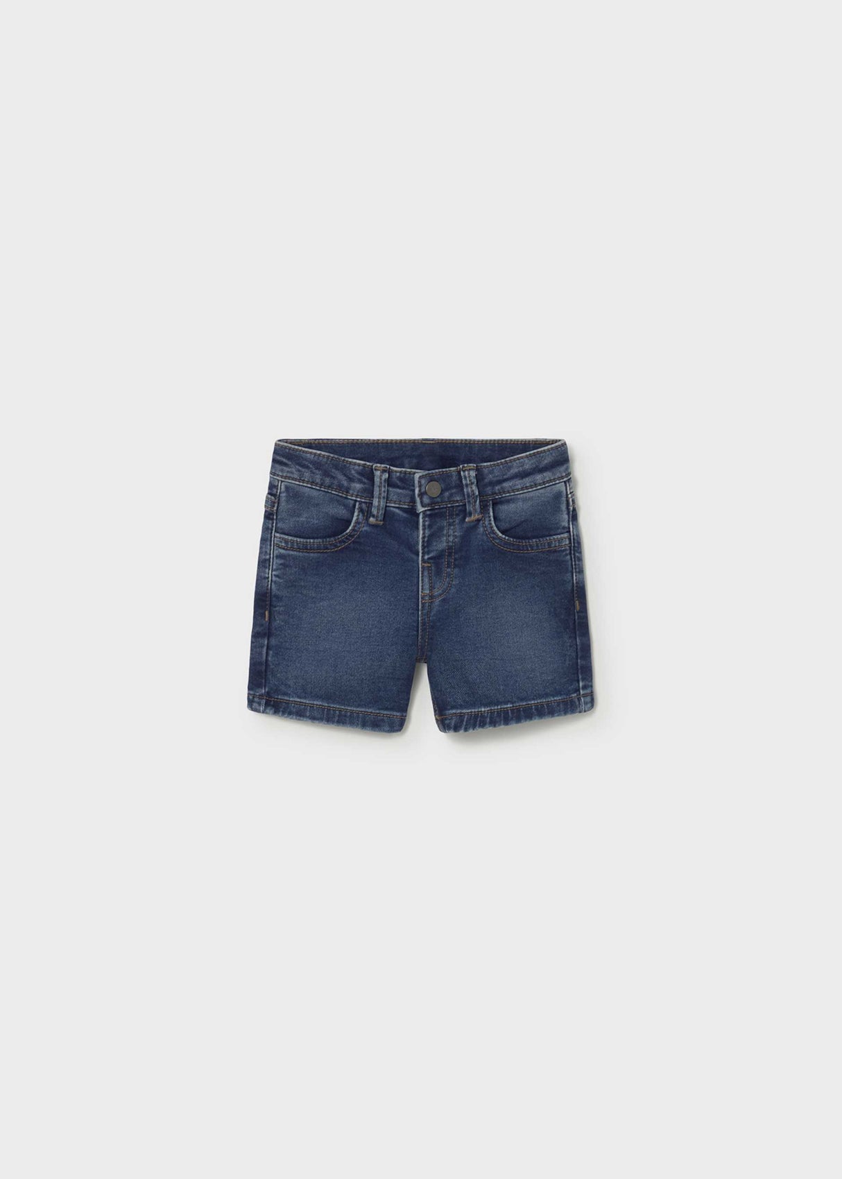 Mayoral baby boy denim shorts in Dark Denim with straight cut and elastic adjustable waistband.
