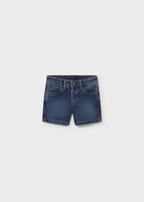 Mayoral baby boy denim shorts in Dark Denim with straight cut and elastic adjustable waistband.