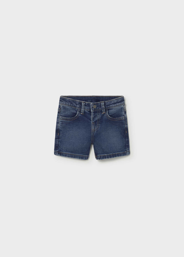 Mayoral baby boy denim shorts in Dark Denim with straight cut and elastic adjustable waistband.