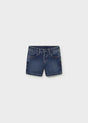 Mayoral baby boy denim shorts in Dark Denim with straight cut and elastic adjustable waistband.