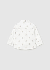 Back of the white button-down shirt with small dog print