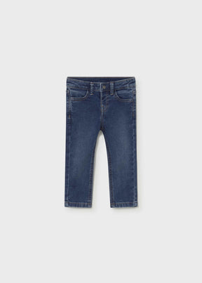 Mayoral baby boy Dark Blue slim fit jeans with cotton-rich stretch denim and classic long trouser shape.