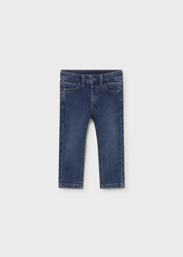 Mayoral baby boy Dark Blue slim fit jeans with cotton-rich stretch denim and classic long trouser shape.